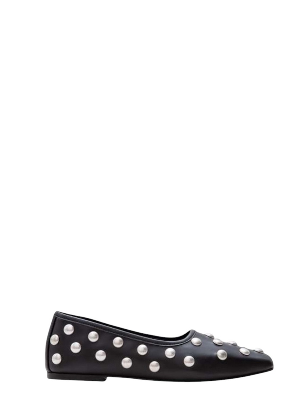 Freda Salvador Jessie Leather Silver Studded Square Toe Ballet Flats W/Dustbag